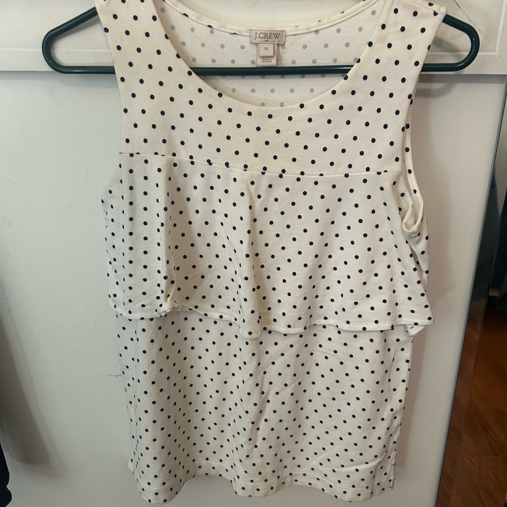 J. Crew White with Black Polka  Dot Ruffled Blouse
